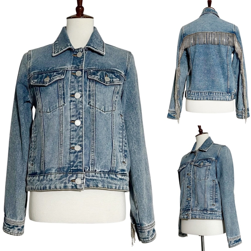 Blank NYC Rhinestone Fringe Denim Jacket Blue XS NWT 21YL5147 Western Glam